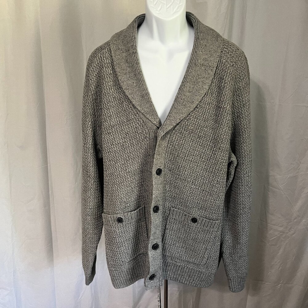 Duluth Trading Co Gray Shawl Collar Knit Cardigan EUC